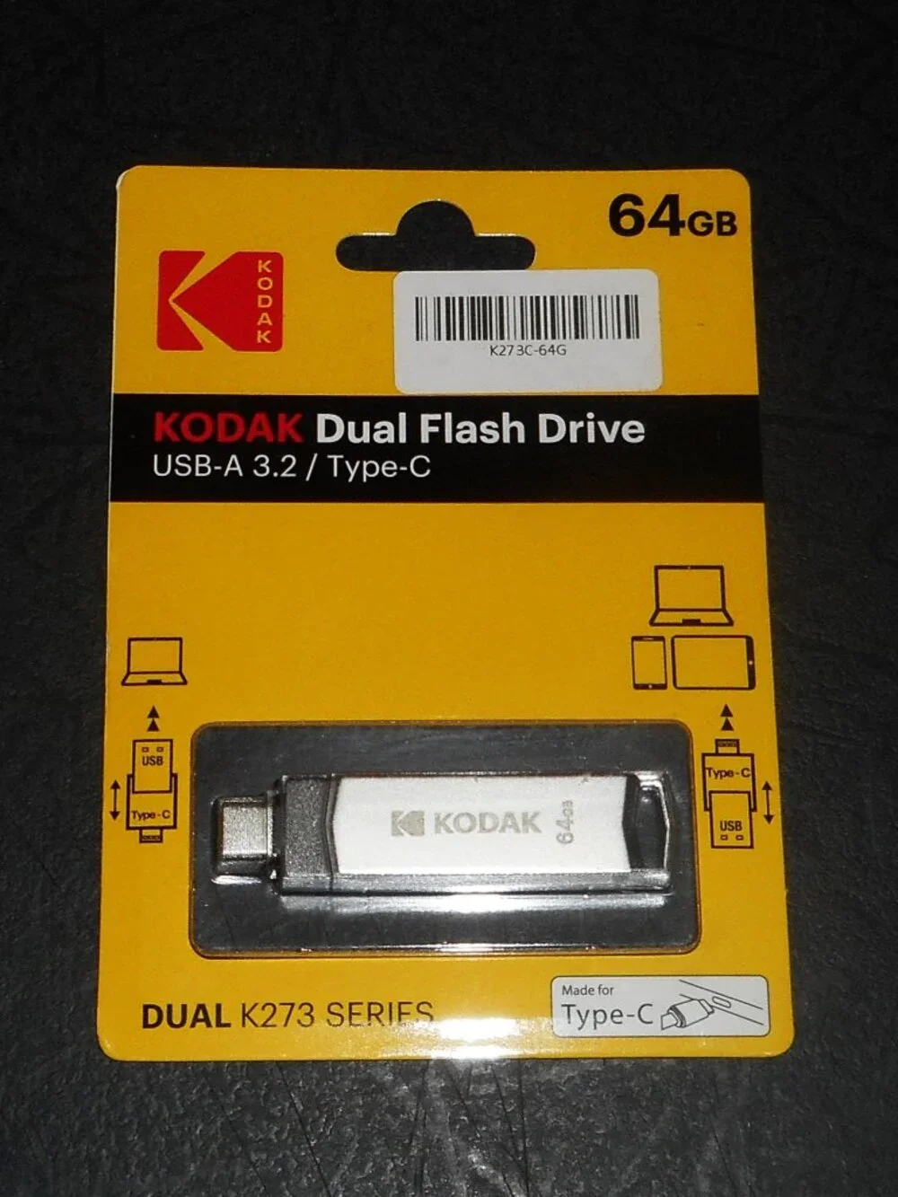 KODAK K273 Dual Flash Drive 64GB USB-A 3.2 / Type-C New! Sealed!